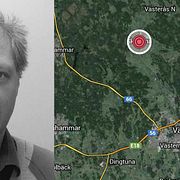 Peder Hägglöf, 43, och karta över Skultuna, nordöst om Västerås där han försvann.