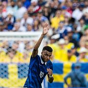 Kylian Mbappe under nattens match mot Sverige. 
