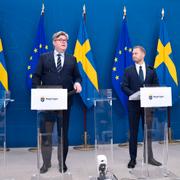 Tidöpartierna under pressträffen.