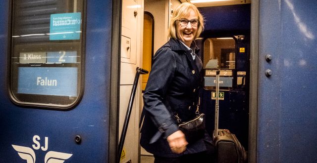 Arkivbild på när Lena Erixon, generaldirektör för Trafikverket, kliver på tåget. Magnus Hjalmarson Neideman/SvD/TT / TT NYHETSBYRÅN