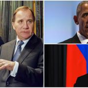 Norges statsminister Erna Solberg tillsammans med Stefan Löfven, Barack Obama, Vladimir Putin