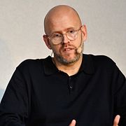 Jensen Huang, vd för Nvidia, och Daniel Ek, grundare av Spotify, under eventet ”Sferical One” i Stockholm på torsdagen.