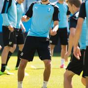 Malmö FFs Magnus Wolf Eikrem (mitten) under MFF träning inför Champions league-kvalet på Swedbank stadion.