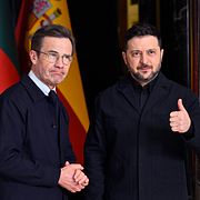  Statsminister Ulf Kristersson med president Volodymyr Zelenskyj  i Kyiv. 