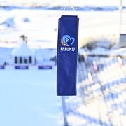 Arkivbild från 2025: Logotype för skid-vm 2027 i stora hoppbacken på Lugnets stadion i Falun.