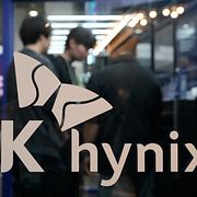Hynix-logotyp vid it-mässa i Seoul i april.