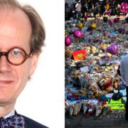 Johan Hakelius/En man står framför blommor som lämnats för att hedra offren i Manchester 