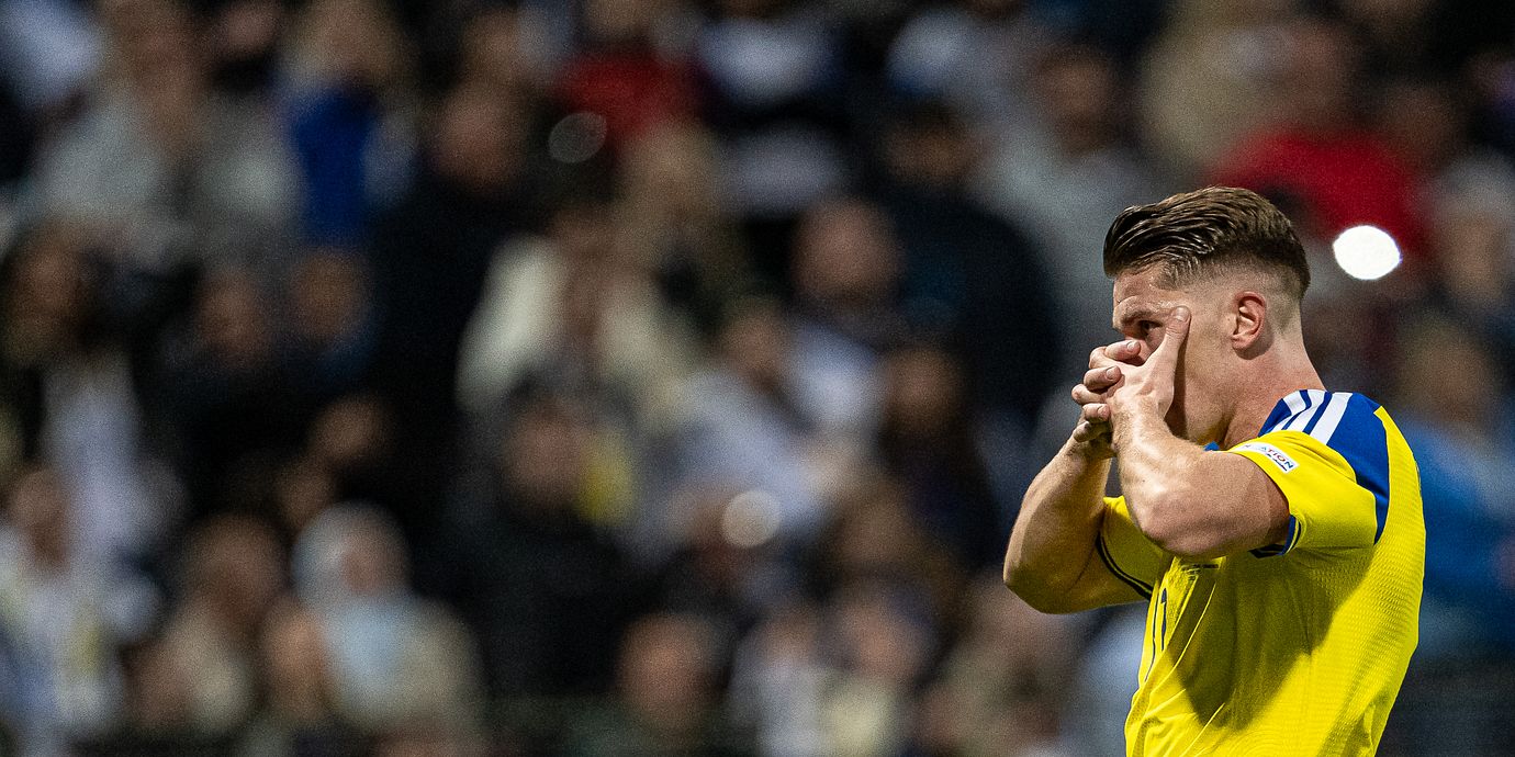 Gyökeres firar sitt mål i den senaste matchen borta mot Bosnien och Hercegovina, 2 oktober.