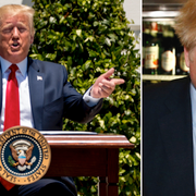 Donald Trump under sin pressträff i går och Boris Johnson.