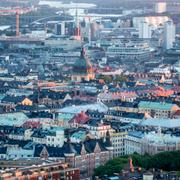 Flygbild över Stockholm tagen från en helikopter. Vy över Östermalm.