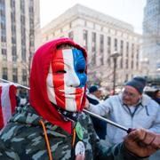 Mindre protest utanför åklagarens kontor på Manhattan, New York Eduardo Munoz Alvarez / AP