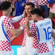 Kroatiens Ante Budimir firar målet mot Panama.