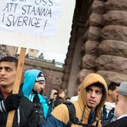 Arkivbild: Palestinier demonstrerar utanför riksdagen efter att ha gått dit hela vägen från Uppsala.