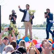 Sverigedemokraternas partiledare Jimmie Åkesson under sitt tal vid partiets sommarfestival på Slottsudden i Sölvesborg i augusti. 