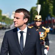 Macron vid nationaldagsfirandet i Paris i dag.