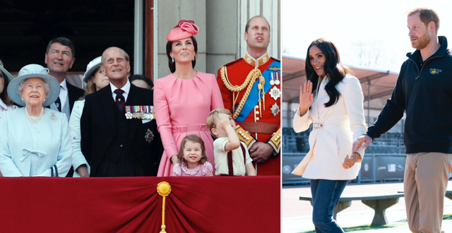 Brittiska kungafamiljen. på balkongen 2017 (Arkivbild)/ prins Harry och hustrun Meghan TT