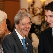 Arkivbild: IMF-chefen Christine Lagarde tillsammans med Italiens premiärminister Paolo Gentiloni och Kanadas premiärminister Justin Trudeau. 