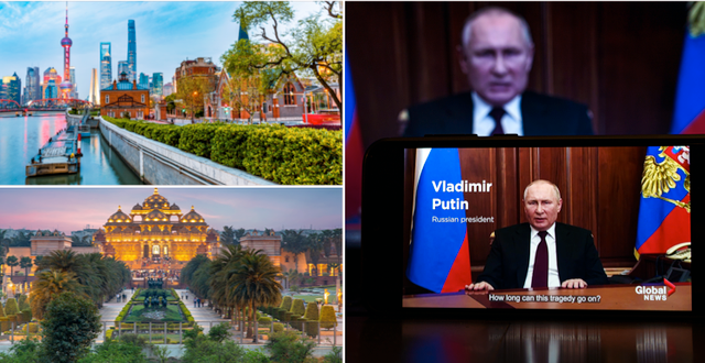 Shanghai, New Delhi och Vladimir Putin.  Shutterstock.
