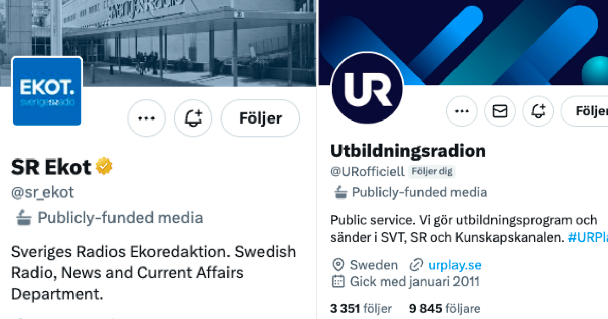 Twitter märker Ekot och UR som offentligt finansierat