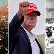 Bild på Ayatollah Ali Khamenei / Donald Trump / Landstigningen i Normandie. 