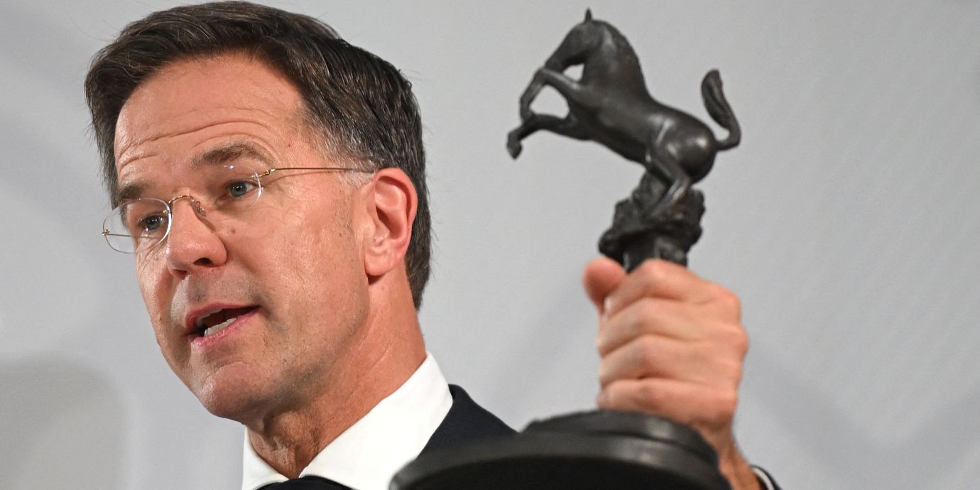 Mark Rutte efter att han tilldelats Västfalens fredspris den 1 oktober 2026.