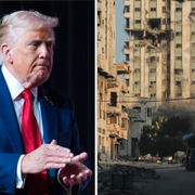 Arkivbild på Donald Trump och på en attack mot Gaza stad den 28 september.