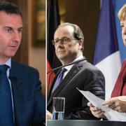 Bashar al-Assad, François Hollande och Angela Merkel. 