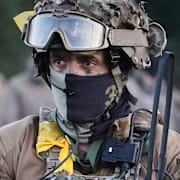 En fransk soldat vid en övning i Estland 2025.