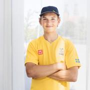 Sveriges Hampus Winberg under pressträff i Eskilstuna med Sveriges representanter i skatebord inför OS i Paris 2024.