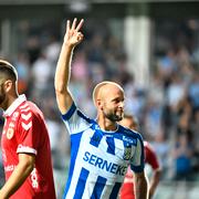 IFK Göteborgs Robin Söder jublar efter sitt tredje mål.