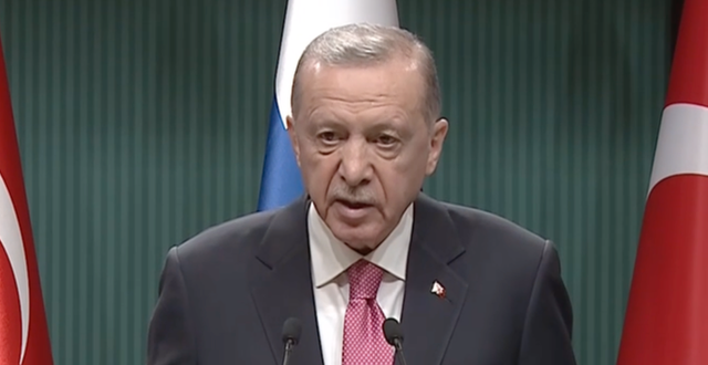 Erdogan under pressträffen. Skärmdump SVT.