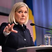Socialdemokraternas partiledare Magdalena Andersson under en pressträff vid Socialdemokraternas partikongress i Göteborg.