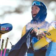 Jesper Nelin, Sebastian Samuelsson och Linn Persson under gårdagens träning med skidskyttelandslaget.