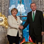 Tysklands Angela Merkel och Turkiets Recep Tayyip Erdogan vid ett möte i mitten av oktober