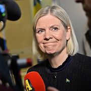 Socialdemokraternas partiledare Magdalena Andersson (S) på tisdagen. 