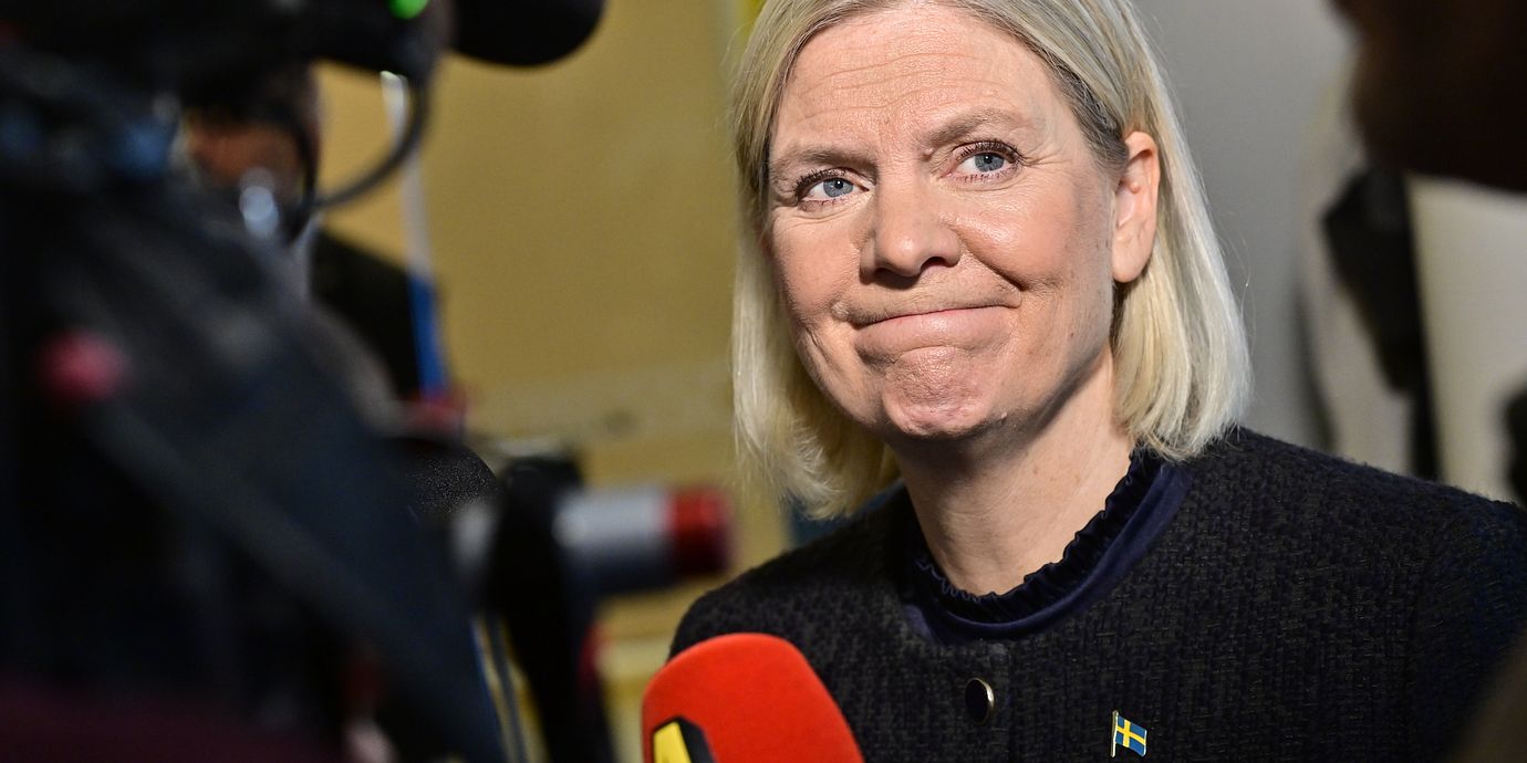 Socialdemokraternas partiledare Magdalena Andersson (S) på tisdagen. 