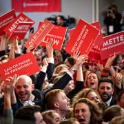 Jubel på Socialdemokraternas valvaka.