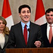 Kanadas premiärminister Justin Trudeau under en pressträff i natt.