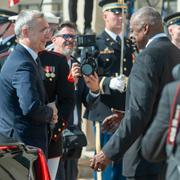 Natos generalsekreterare Jens Stoltenberg och USA:s försvarsminister Lloyd Austin i Washington inför mötet.