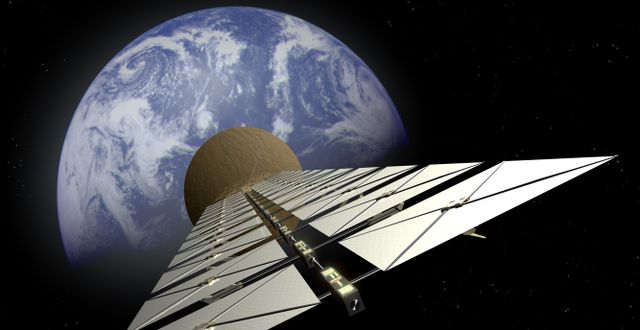 Illustration från ESA som visar hur en stor struktur med solpaneler skulle kunna se ut i rymden.  ESA