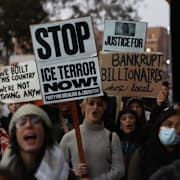 Donald Trump/Protester mot ICE:s närvaro i Minnesota.