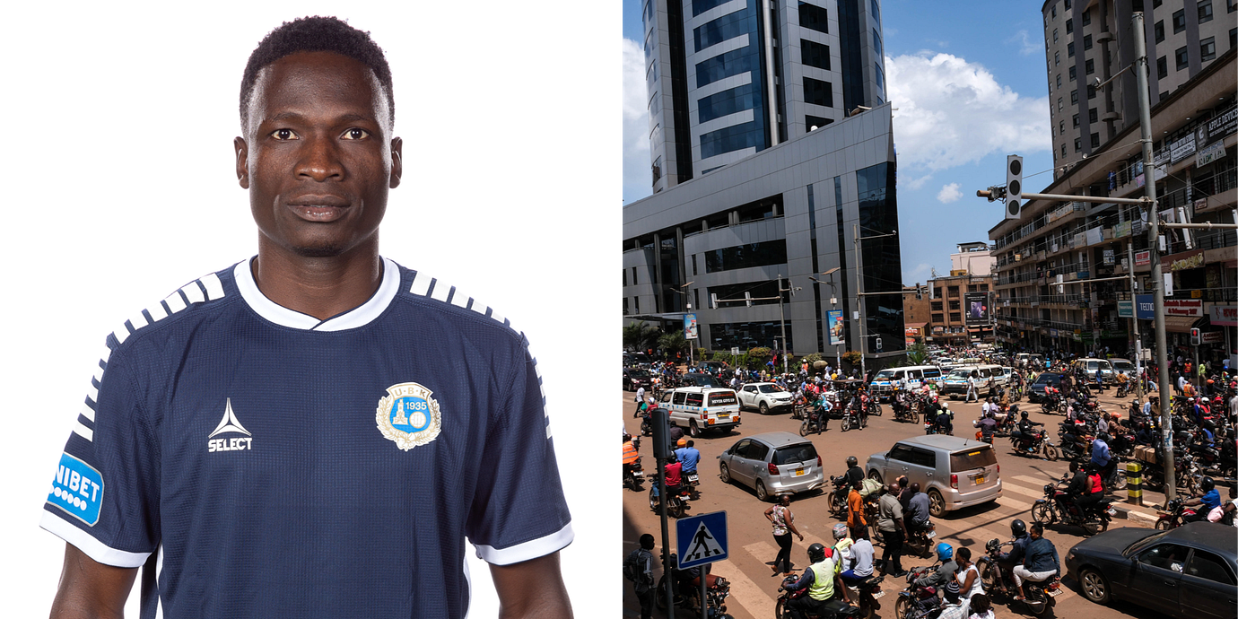 Den ugandiske landslagsspelaren David Owori när han spelade i Utsiktens BK och Ugandas huvudstad Kampala.