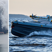 Bild från hamnen i Constanta samt en bild på en av de sjödrönare som Ukraina använder i Svarta havet.