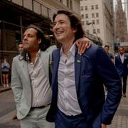 Robinhood co-founders Baiju Bhatt, left, and Vladimir Tenev on IPO day.