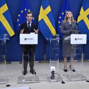 Simona Mohamsson (L), utbildnings- och integrationsminister, Ulf Kristersson (M), statsminister, Ebba Busch (KD), energi- och näringsminister och Sverigedemokraternas partiledare Jimmie Åkesson (SD).