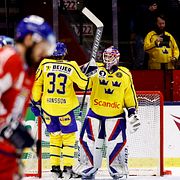 Tre Kronors Målvakt Lars Johansson fick pris som matchens lirare i Tre Kronor. 