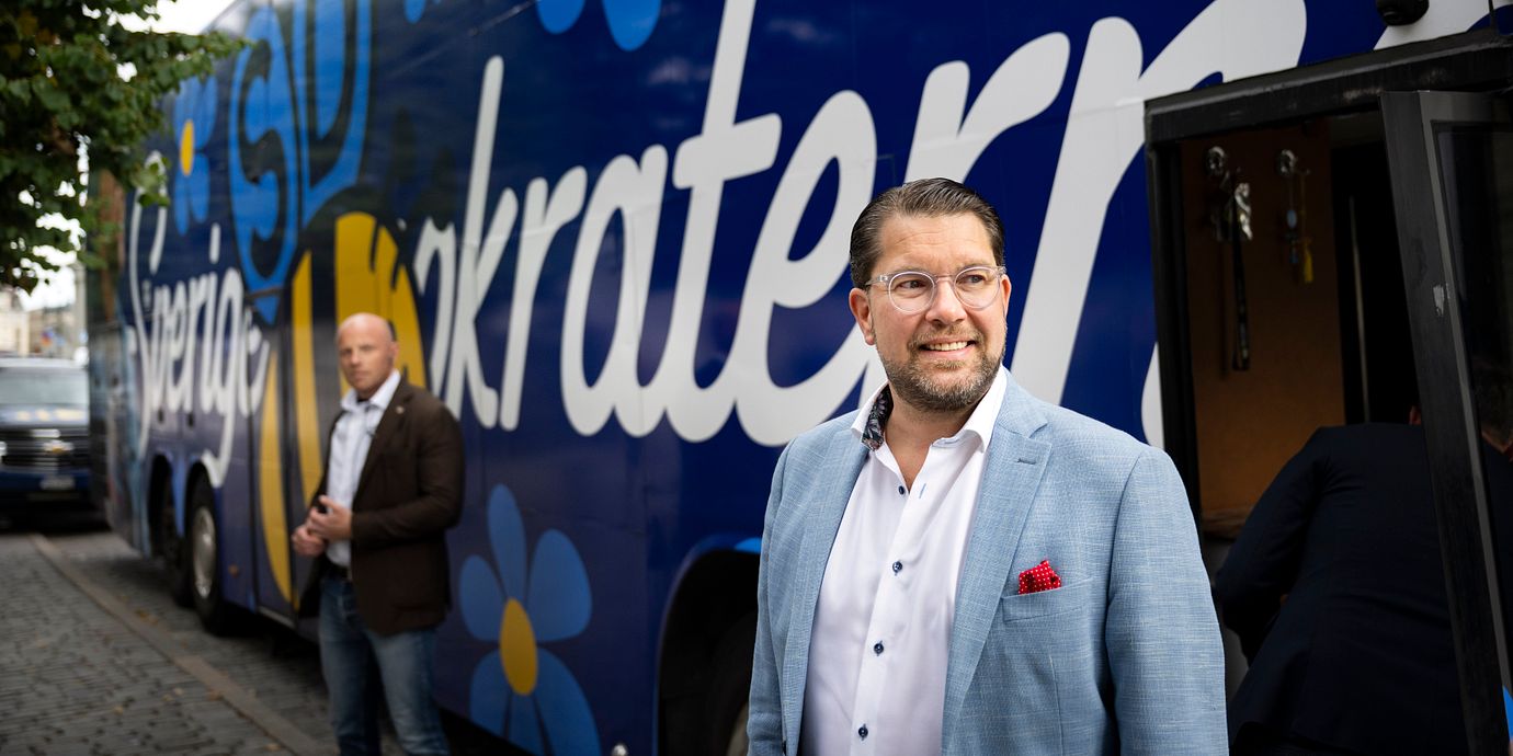 SD-ledaren Jimmie Åkesson i Stockholm, 2 september.