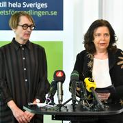 Annika Sundén och Arbetsförmedlingens dåvarande generaldirektör Maria Mindhammar på en pressträff 22