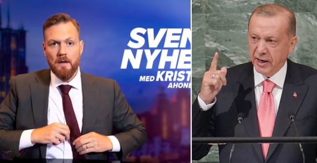 Svenska Nyheters Kristoffer Ahonen Appelquist, Turkiets Recep Tayyip Erdogan.  SVT/TT