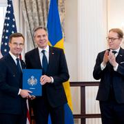 USA:s utrikesminister Antony Blinken och Sveriges statsminister Ulf Kristersson (M) samt utrikesminister Tobias Billström (M) träffas på USA:s utrikesdempartement i Washington i mars.